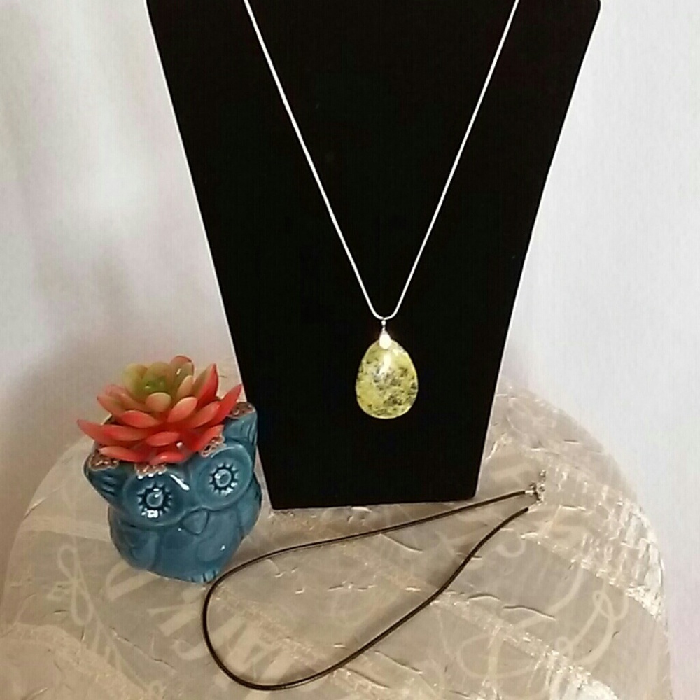 Yellow Turquoise Pendant w/Silver Chain and Cord
